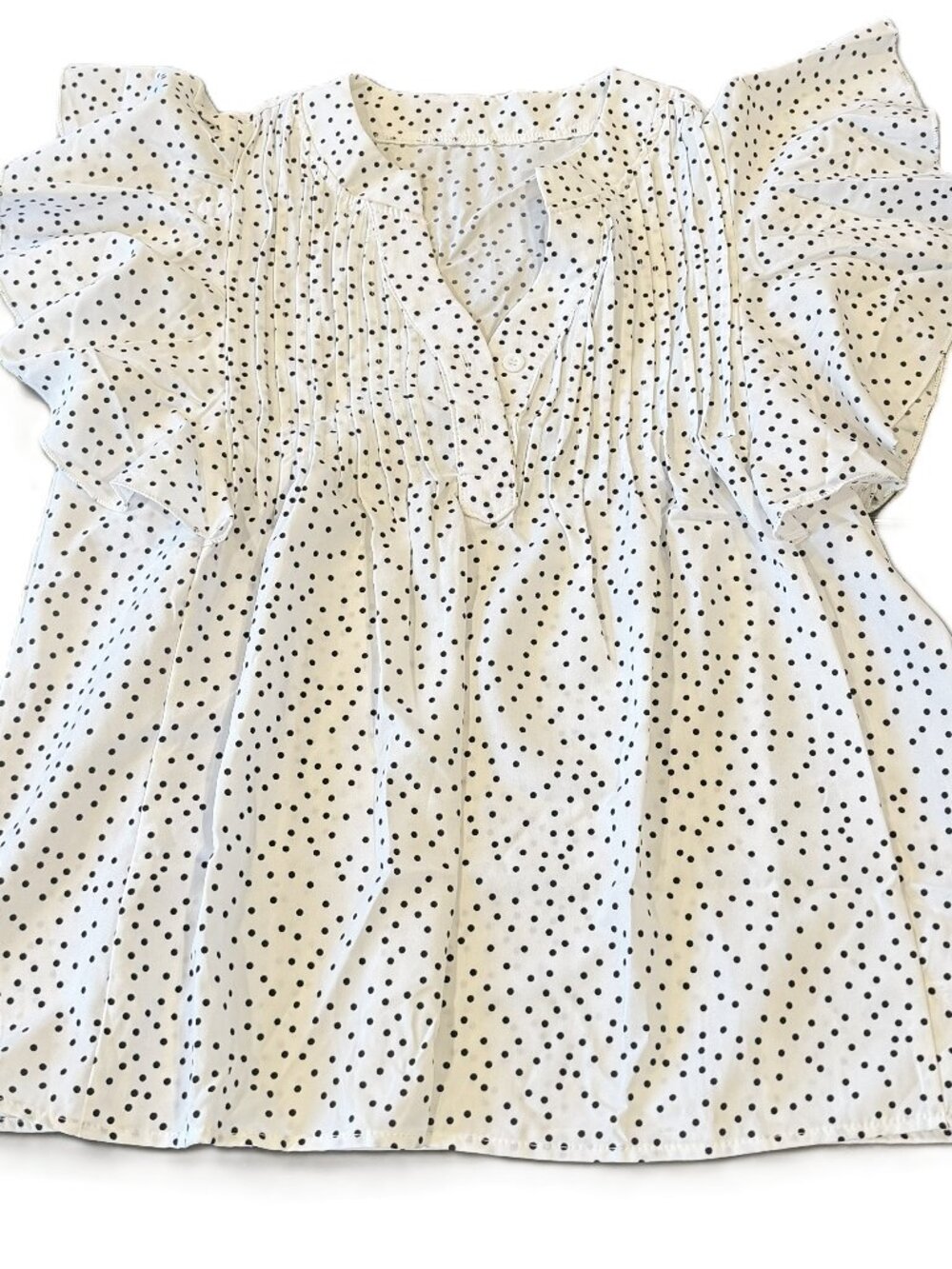 SHEIN Women’s White Black Polka Dot Batwing Short Sleeve Blouse NWT Size L